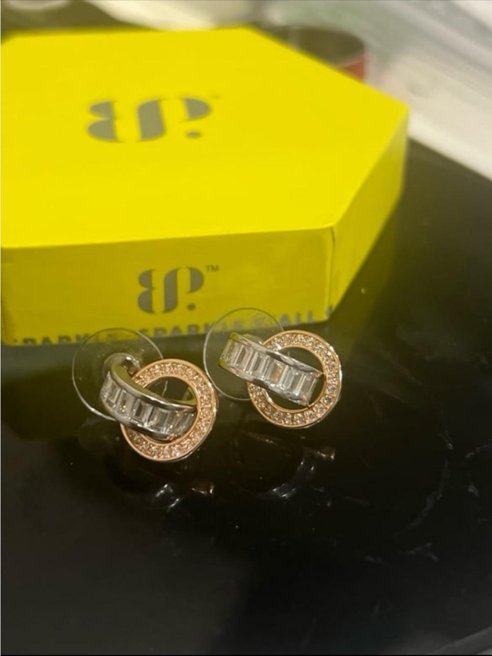 Bomb party rose gold and clear interchangeable rhodium plated earrings